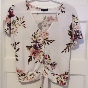 Dynamite tie front floral button up shirt size S